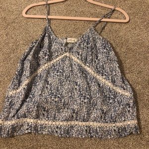 Floral Print Blue Top w/ Lace Detailing